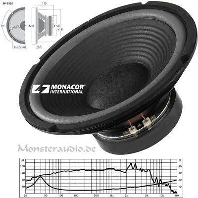 Kaufen Monacor SP-252E 25cm Bass Lautsprecher Tiefmitteltöner 150 Watt 4 Ohm Woofer • 74.99€