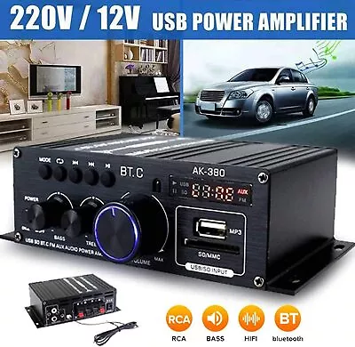 Kaufen Bluetooth Mini Verstärker HiFi Power Audio Stereo USB Bass AMP MP3 FM Auto 800W • 23.99€