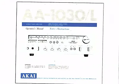 Kaufen Akai  Bedienungsanleitung User Manual Owners Manual  Für AA- 1030/L  Copy • 6.95€
