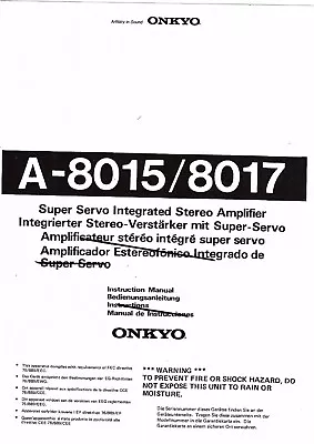 Kaufen Onkyo  Bedienungsanleitung User Manual Owners Manual  Für A- 8015 / 8017 Copy • 11.50€