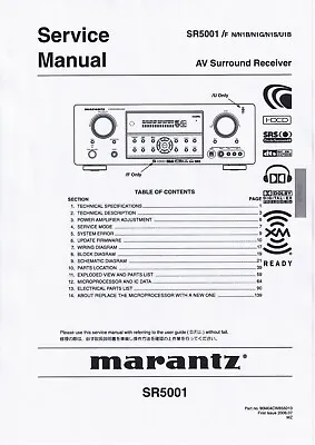 Kaufen Service Manual-Anleitung Für Marantz SR-5001  • 15€