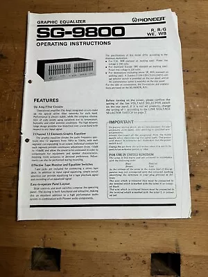 Kaufen PIONEER SG-9800 - ORIGINAL - Blaue Serie Blue Series Operating Instructions • 10€