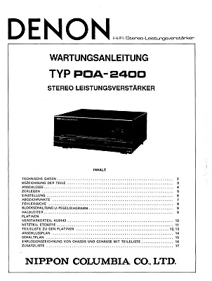 Kaufen Service Manual-Anleitung Für Denon POA-2400  • 11.50€