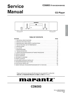 Kaufen Service Manual-Anleitung Für Marantz CD 6003  • 13€