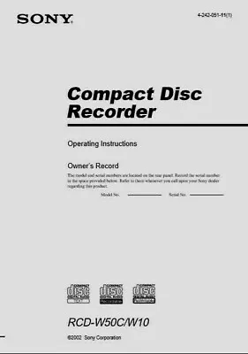 Kaufen Sony RCD-W50C - W10 Compact Disc CD Recorder Bedienungsanleitung BENUTZERHANDBUCH  • 9.59€