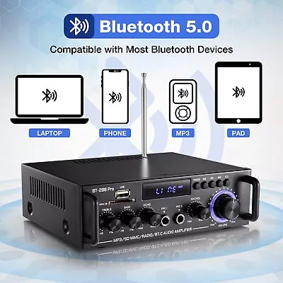 Kaufen 1200W 2-KANAL Bluetooth Stereo Verstärker Amp HIFI Tuner Audio USB SD Auto DE • 33.99€