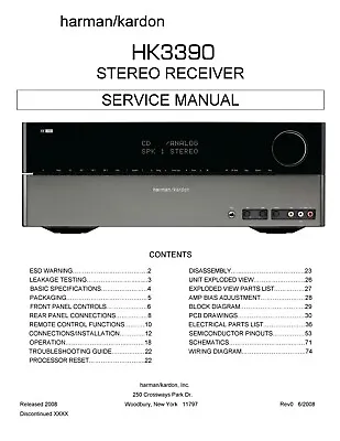 Kaufen Service Manual-Anleitung Für Harman Kardon HK 3390  • 16€