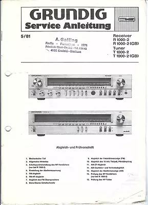 Kaufen Grundig Original Service Manual Für Receiver R 1000-2 Tuner T 1000-2 GB M. Tipp • 9€