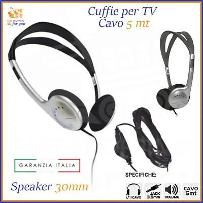 Kaufen Cuffie Cuffiette Con Filo Per TV Cavo Jack Cuffia Stereo Hi Fi Hifi Anni 80 5mt • 17.95€