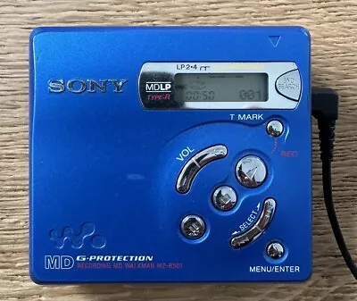 Kaufen  Top Zustand Sony MiniDisc Walkman MZ-R501 Blau Portable MD Player Retro  • 51€