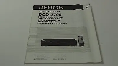 Kaufen DENON DCD-2700 Cd Palyer - Bedienungsanleitung/User Manual • 29.90€