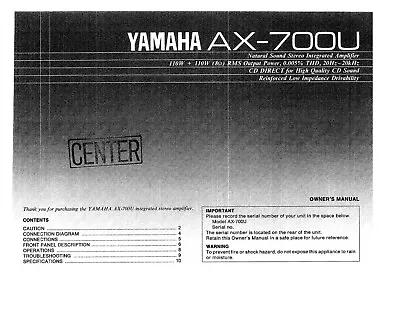 Kaufen Bedienungsanleitung-Operating Instructions Für Yamaha AX-700 U  • 9€