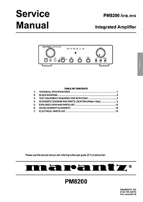 Kaufen Service Manual-Anleitung Für Marantz PM-8200  • 10.50€