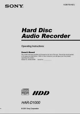 Kaufen Sony HAR-D1000 - Festplatte CD Audio Recorder - Anleitung - BENUTZERHANDBUCH  • 9.47€