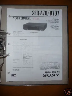 Kaufen Service Manual Sony SEQ-A70/D707 Graphic Equalizer,ORIG • 10€