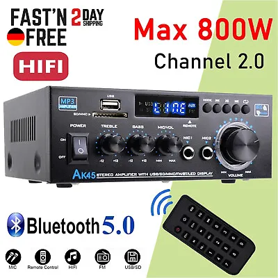 Kaufen 800 W 2-KANAL Bluetooth5.0 Stereo Verstärker Amp HIFI Tuner Audio USB SD FM Auto • 33.99€