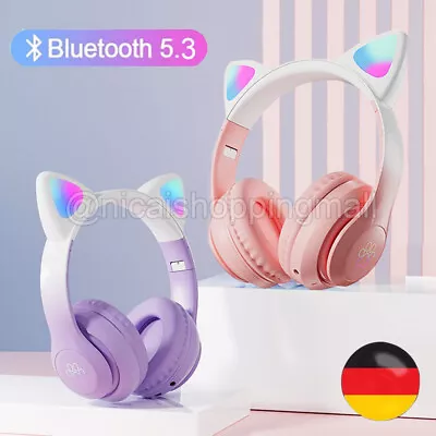 Kaufen Kabellos Kopfhörer Bluetooth 5.3 Katze Ohr LED-Licht Für Kinder Faltbare Headset • 12.95€