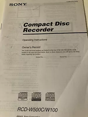Kaufen Sony RCD-W100 W500C Compact Disc CD Recorder Operating Instructions • 2.30€