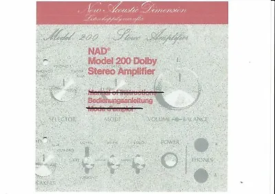 Kaufen NAD Bedienungsanleitung Für  Model 200  User Owner´s Manual  Deutsch Copy • 10.50€