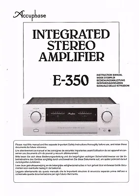 Kaufen Accuphase  Bedienungsanleitung User Manual Owners Manual  Für E-350 Copy • 9.50€
