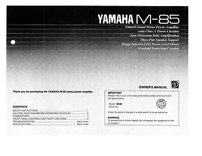 Kaufen Bedienungsanleitung-Operating Instructions Für Yamaha M-85  • 9.50€