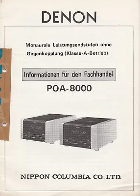 Kaufen Original Informationen Für Den Fachhandel DENON POA-8000 Mono Endstufe • 1€