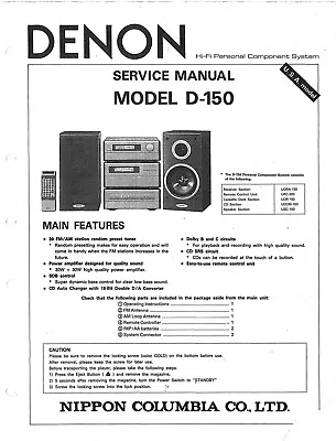 Kaufen Service Manual-Anleitung Für Denon D-150  • 15€