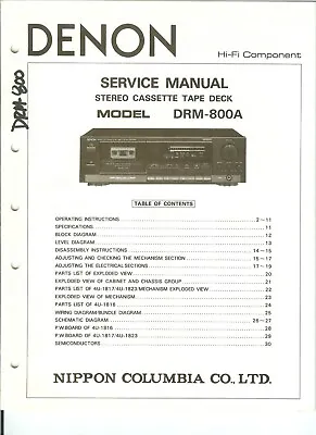 Kaufen Service Manual-Anleitung Für Denon DRM-800 A  • 13.50€