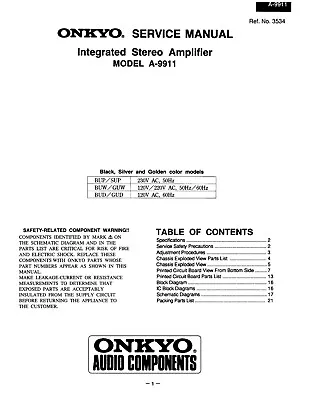 Kaufen Service Manual-Anleitung Für Onkyo A-9911  • 9€