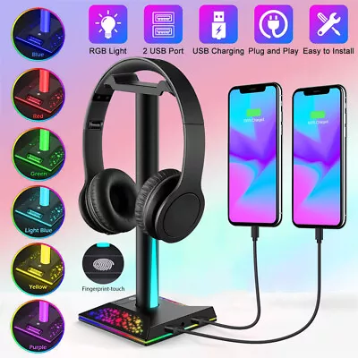 Kaufen RGB Gaming Kopfhörer Halter Headset Halterung Headphone Aufhänger Ständer 2 USB • 21.99€