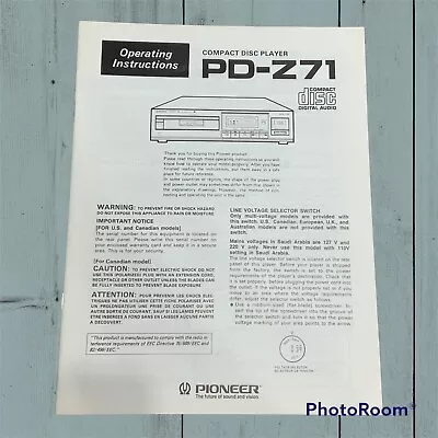 Kaufen Pioneer PD-Z71 CD Player Bedienungsanleitung Bedienungsanleitung • 7.88€