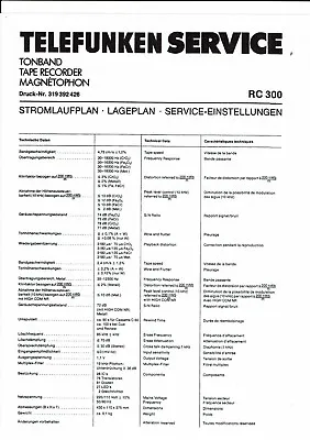 Kaufen Telefunken  Service Manual Für RC 300 Deutsch  Copy • 12.50€