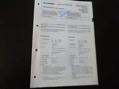 Kaufen Original Service Manual Schaltplan Blaupunkt Mannheim L Emden V • 11.90€