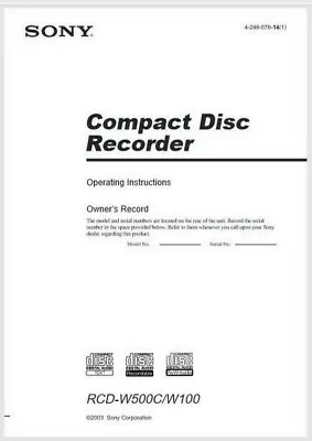 Kaufen Sony RCD W500 W100 Compact Disc CD Recorder Bedienungsanleitung BENUTZERHANDBUCH  • 12.18€