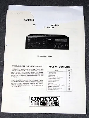 Kaufen Onkyo A-8270 - Original Service Manual / Reparaturanleitung • 5.95€