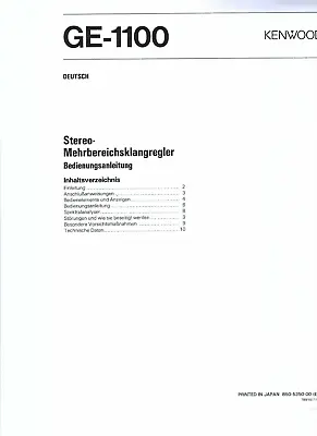 Kaufen Kenwood  Bedienungsanleitung User Manual Owners  Für GE - 1100 Deutsch Copy • 12.50€