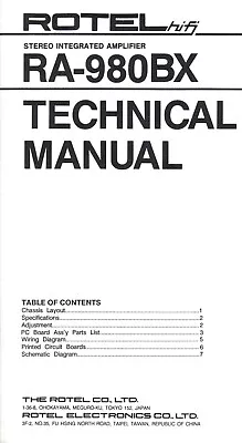 Kaufen Service Manual-Anleitung Für Rotel RA-980 BX  • 9€