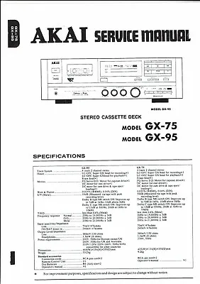 Kaufen Akai  Service Manual  Für GX-75 / 95 Englisch  Copy • 12.45€