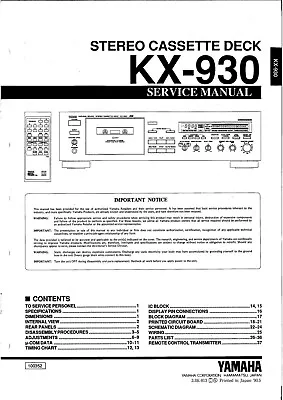 Kaufen Service Manual-Anleitung Für Yamaha KX-930  • 12.50€