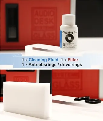Kaufen GLÄSS AUDIO DESK Vinyl Cleaner 1x Fluid + Filter + Antriebsringe/drive Rings • 42.50€