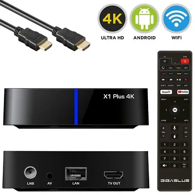 Kaufen GigaBlue X1 Plus 4K UHD Dual-WiFi Bluetooth Android 10 DVB-S2X Sat IP-Receiver • 99€