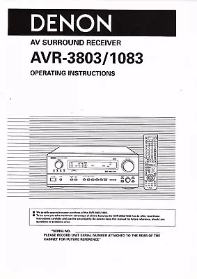 Kaufen Denon User Manual  Bedienungsanleitung Owner´s Manual Für AVR- 1083 / 3803  Copy • 13.80€