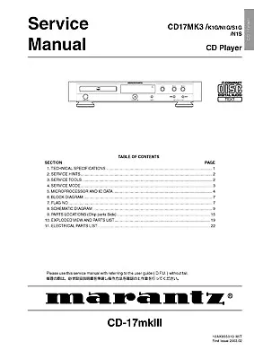 Kaufen Service Manual-Anleitung Für Marantz CD 17 MK3  • 11€