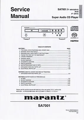 Kaufen Service Manual-Anleitung Für Marantz SA-7001  • 14€