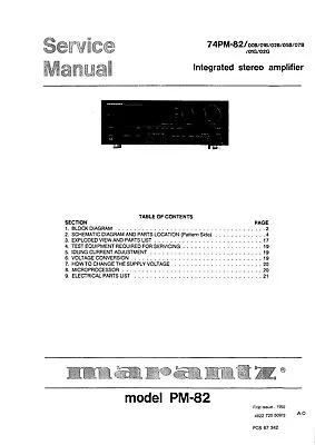 Kaufen Service Manual-Anleitung Für Marantz PM-82  • 10€
