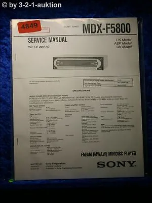 Kaufen Sony Service Manual MDX F5800 Mini Disc Player (#4849) • 15.99€