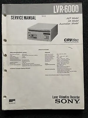 Kaufen SONY LVR-6000 Laserdisc-Recorder Original Service Manual Anleitung Handbuch • 79€