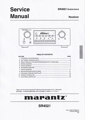 Kaufen Service Manual-Anleitung Für Marantz SR-4021  • 12.50€