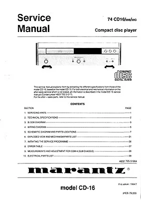 Kaufen Service Manual-Anleitung Für Marantz 74 CD 16  • 13€