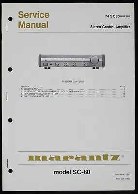 Kaufen Original MARANTZ SC-80 Stereo PreAmplifier Service-Manual/Diagram/Part List O164 • 29.50€